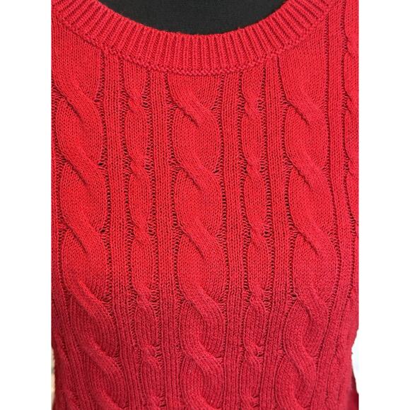 Talbots Women's Red Cable Knit Crew Neck Pullover Sweater Sz SP holiday classic! - Picture 3 of 9